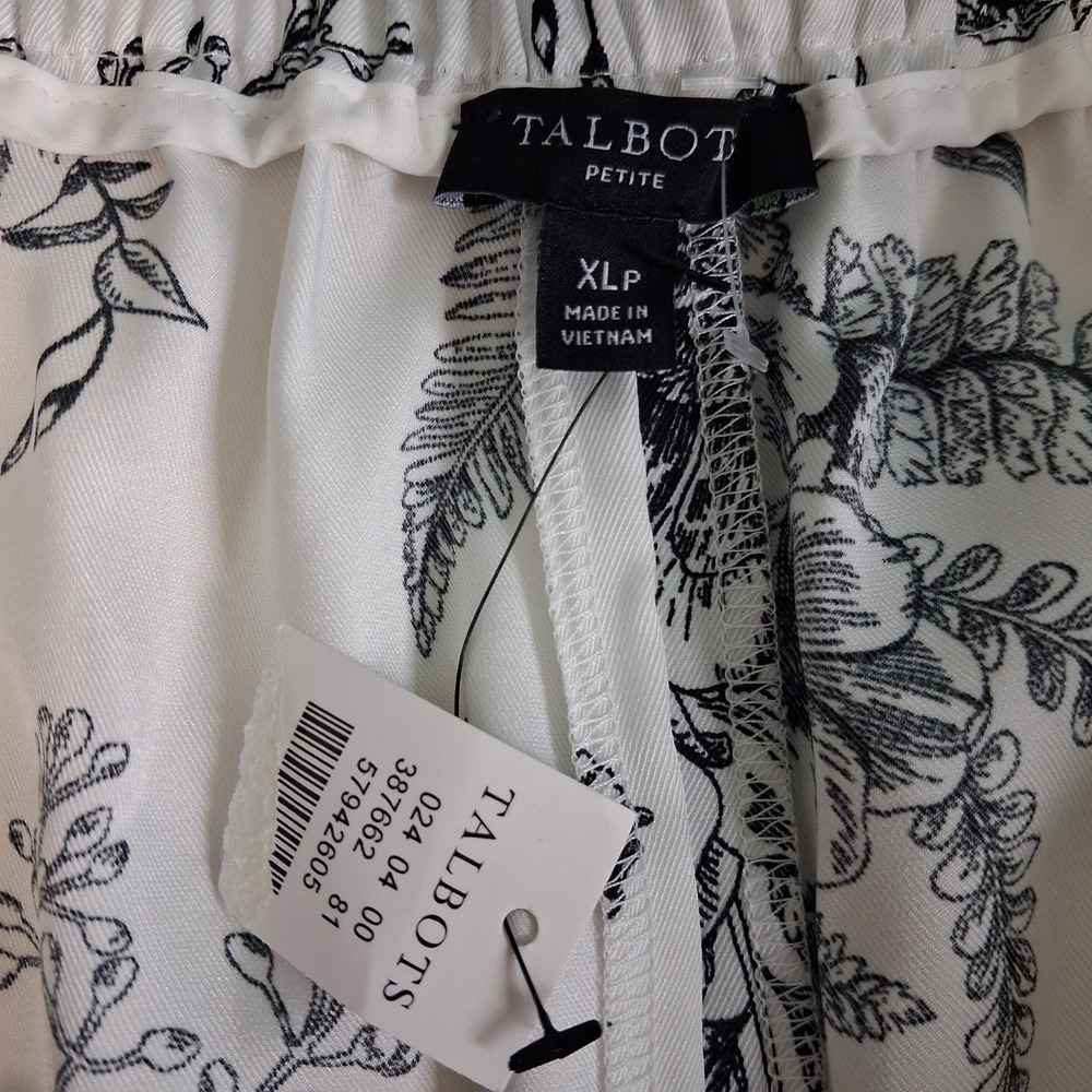 Talbots Cropped Wide Leg Satin Belted Pullon Pants Size PXL  White Black Floral - Picture 2 of 13